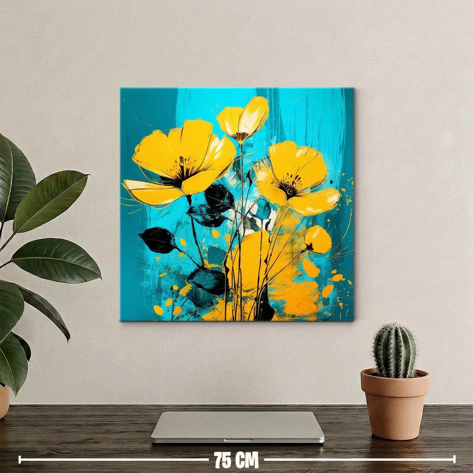 Flores amarillas vibrantes sobre fondo turquesa — miniatura 2