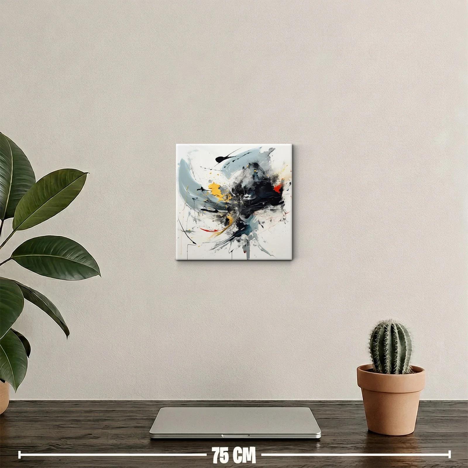 Cuadro abstracto vibrante con tonos negro gris y amarillo — miniatura 2