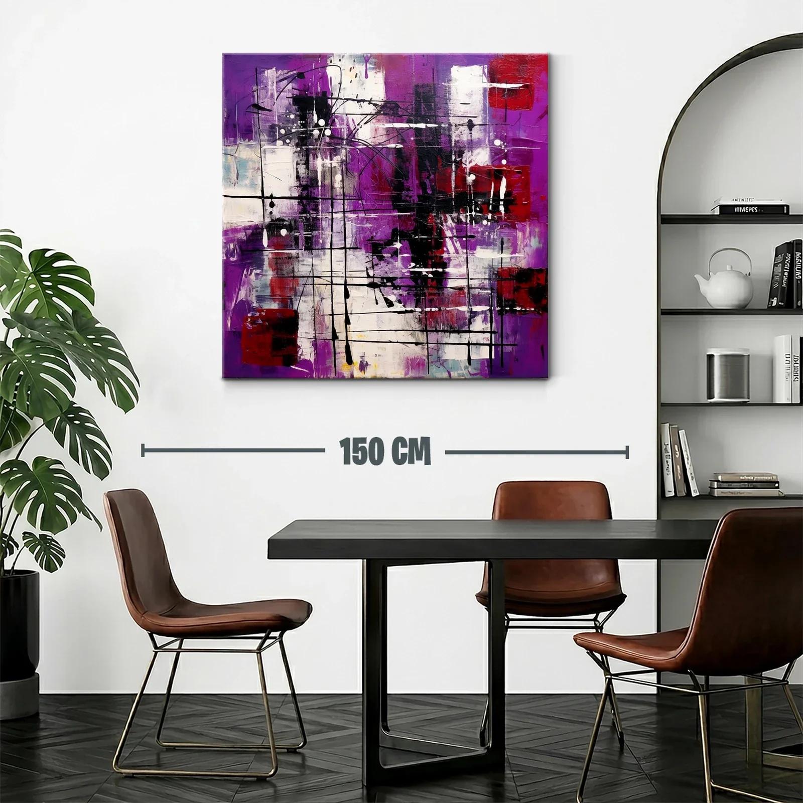 Cuadro abstracto contemporáneo con tonos púrpura y rojo — miniatura 2