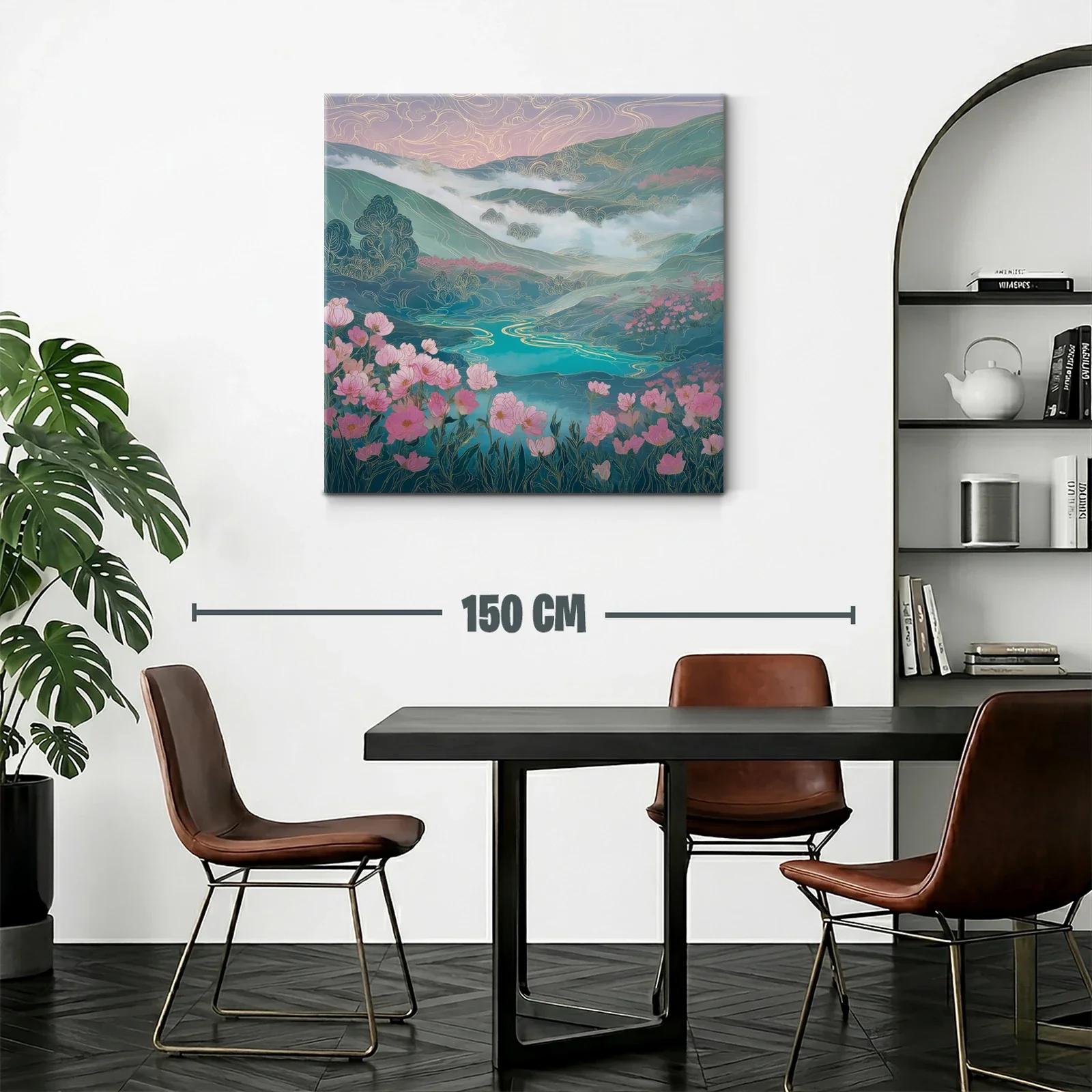 Paisaje floral con lago y montañas en tonos suaves — miniatura 2