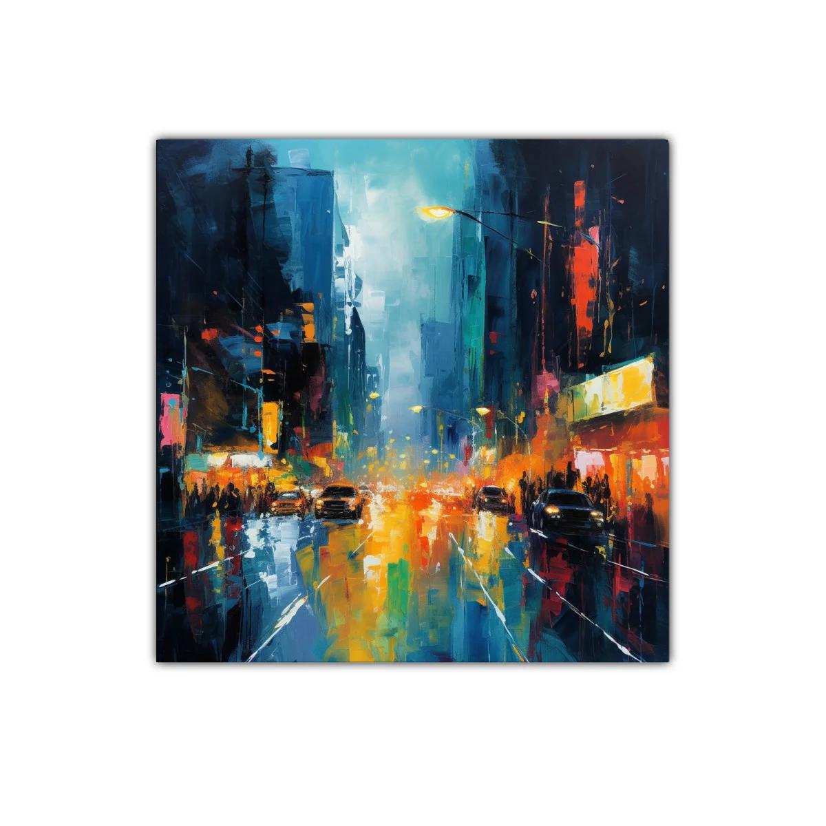 Ciudad nocturna iluminada con reflejos vibrantes de luz — imagen principal