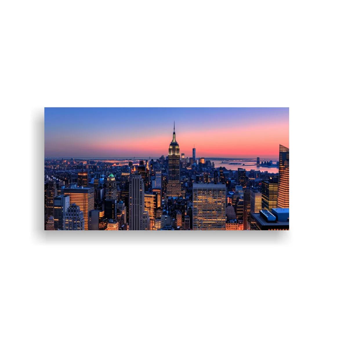 Cuadro skyline de Nueva York al atardecer con rascacielos recortados