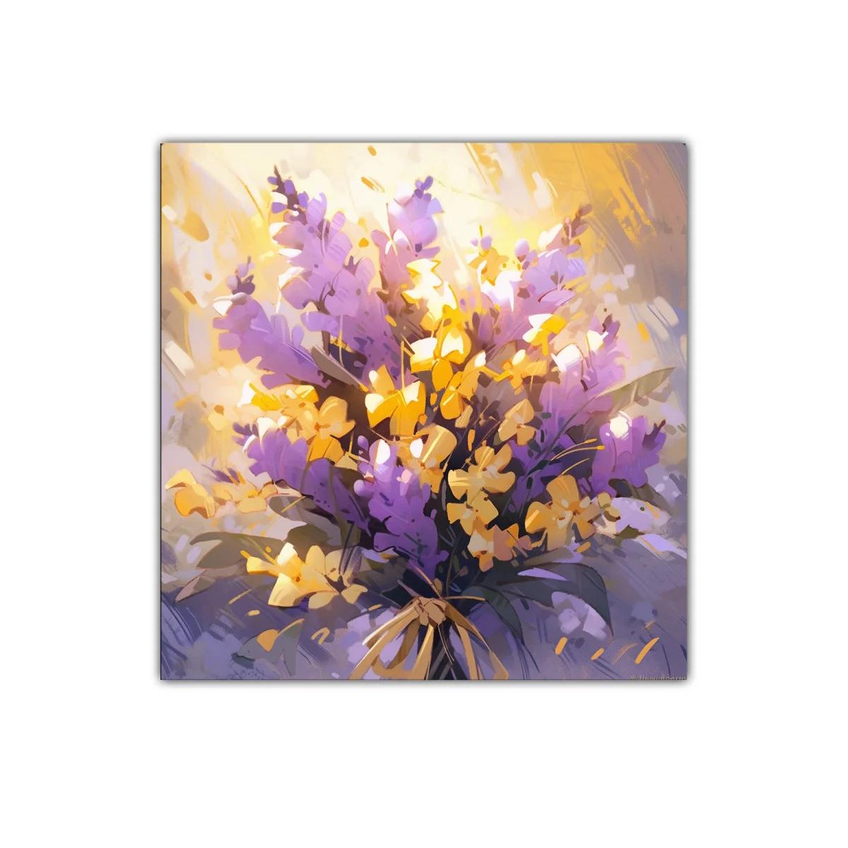 Ramo vibrante de flores moradas y amarillas — imagen principal