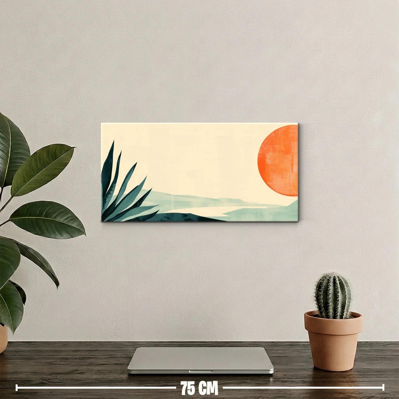 Cuadro sol naranja sobre paisaje desértico con agave — miniatura 2