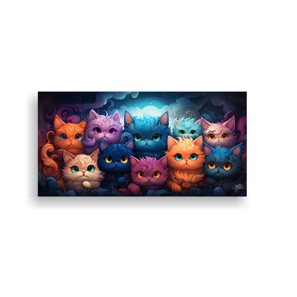 Cuadro grupo de gatos de colores con ojos grandes