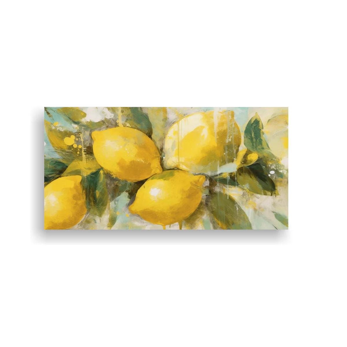 Cuadro limones amarillos con ramas finas y pinceladas sueltas