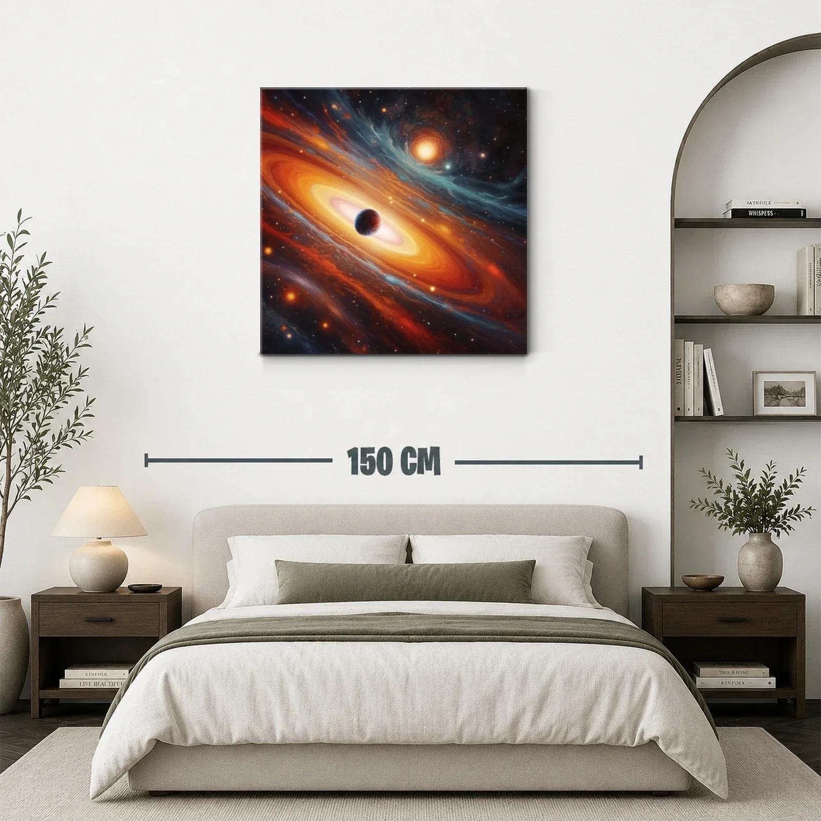Cuadro galaxia en tonos cálidos con planeta central — miniatura 3
