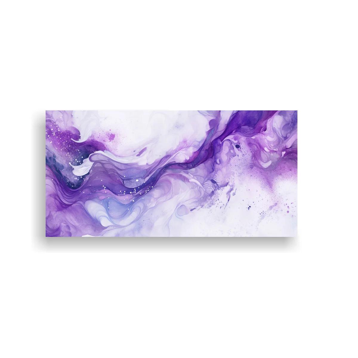 Cuadro abstracción fluida violeta con bandas ondulantes
