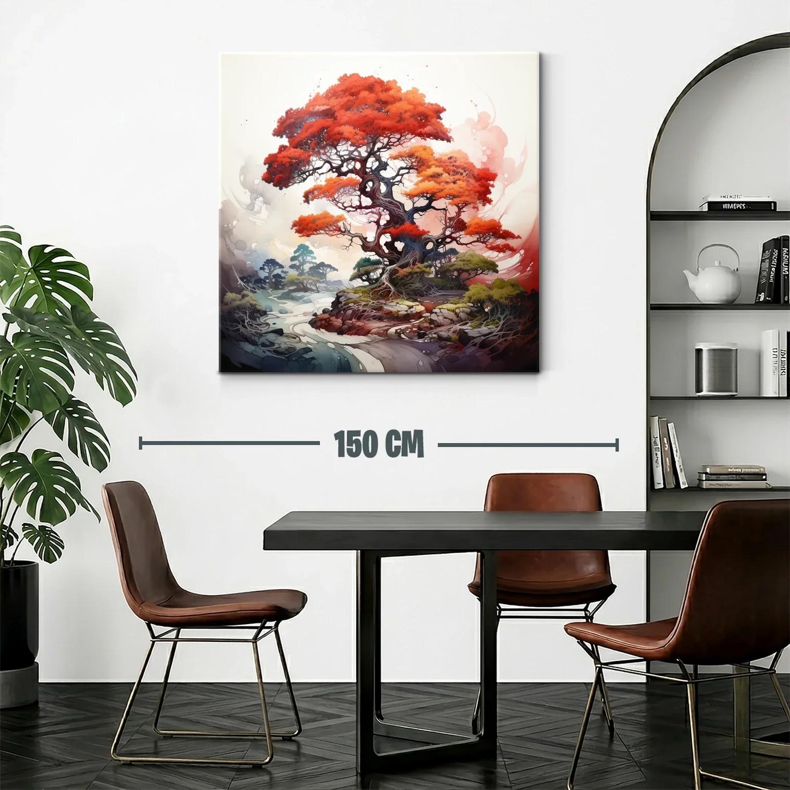 Árbol vibrante con follaje rojo intenso y paisaje onírico — miniatura 2