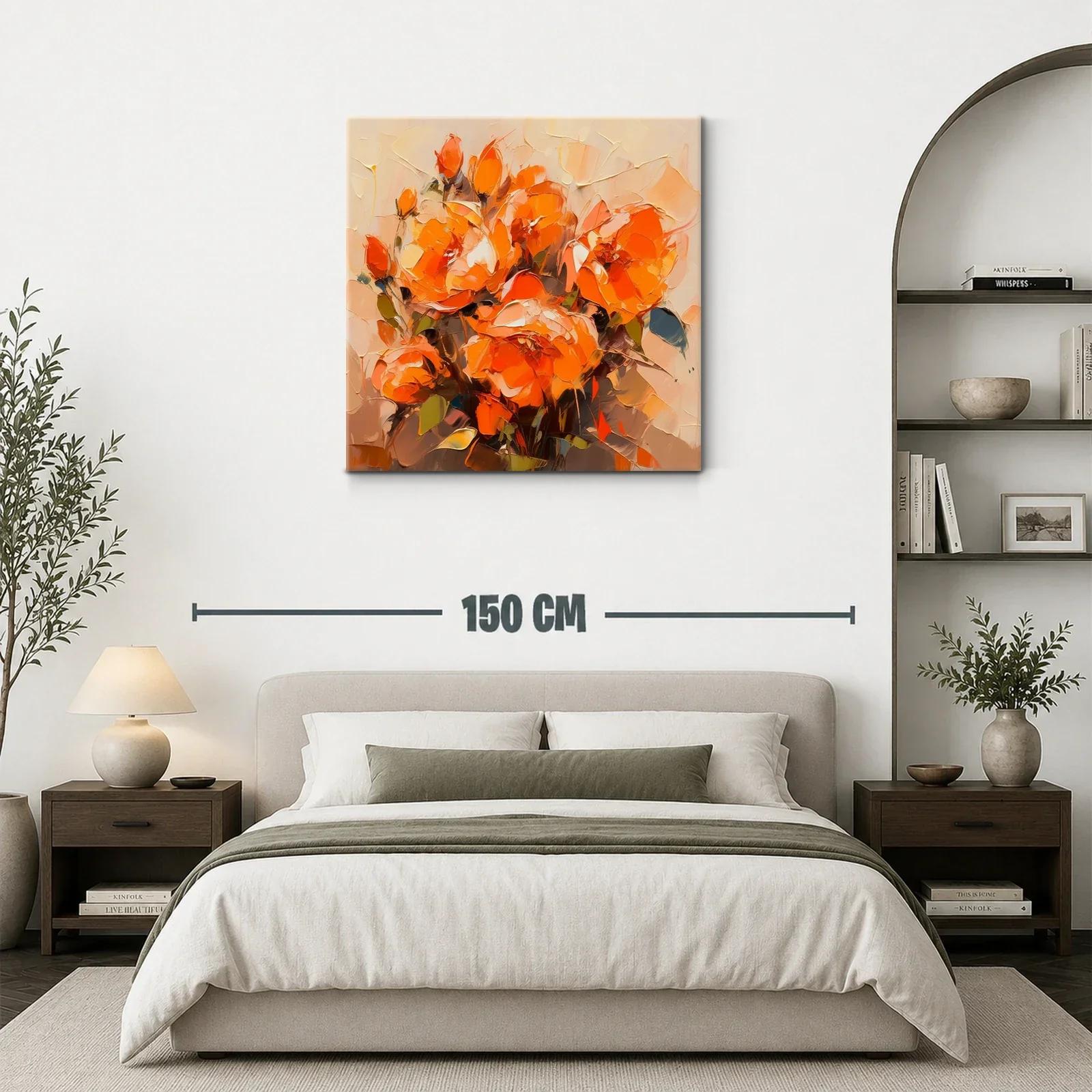 Cuadro de flores vibrantes en tonos cálidos y anaranjados — miniatura 3