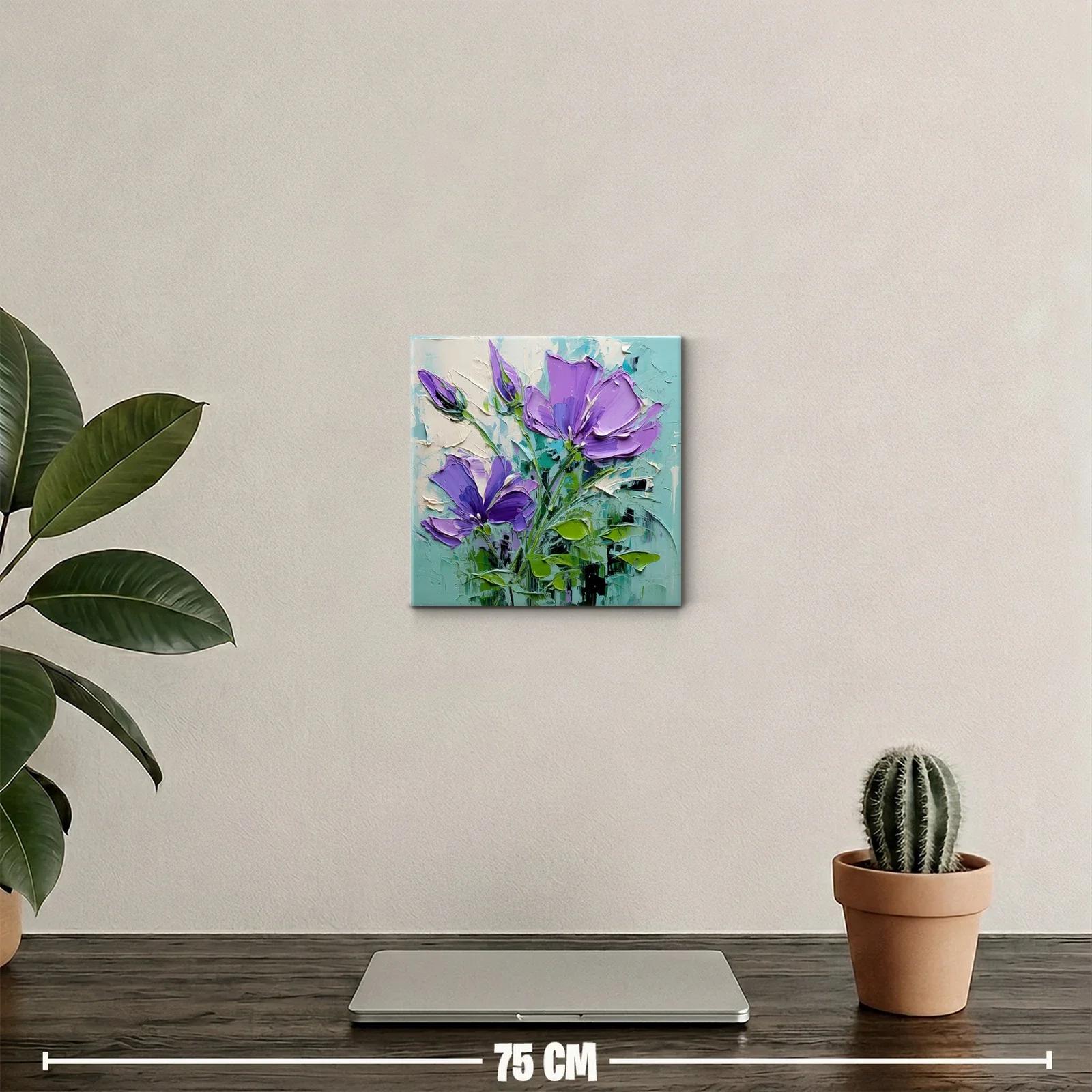Flores lilas vibrantes con hojas verdes y fondo azul claro — miniatura 2