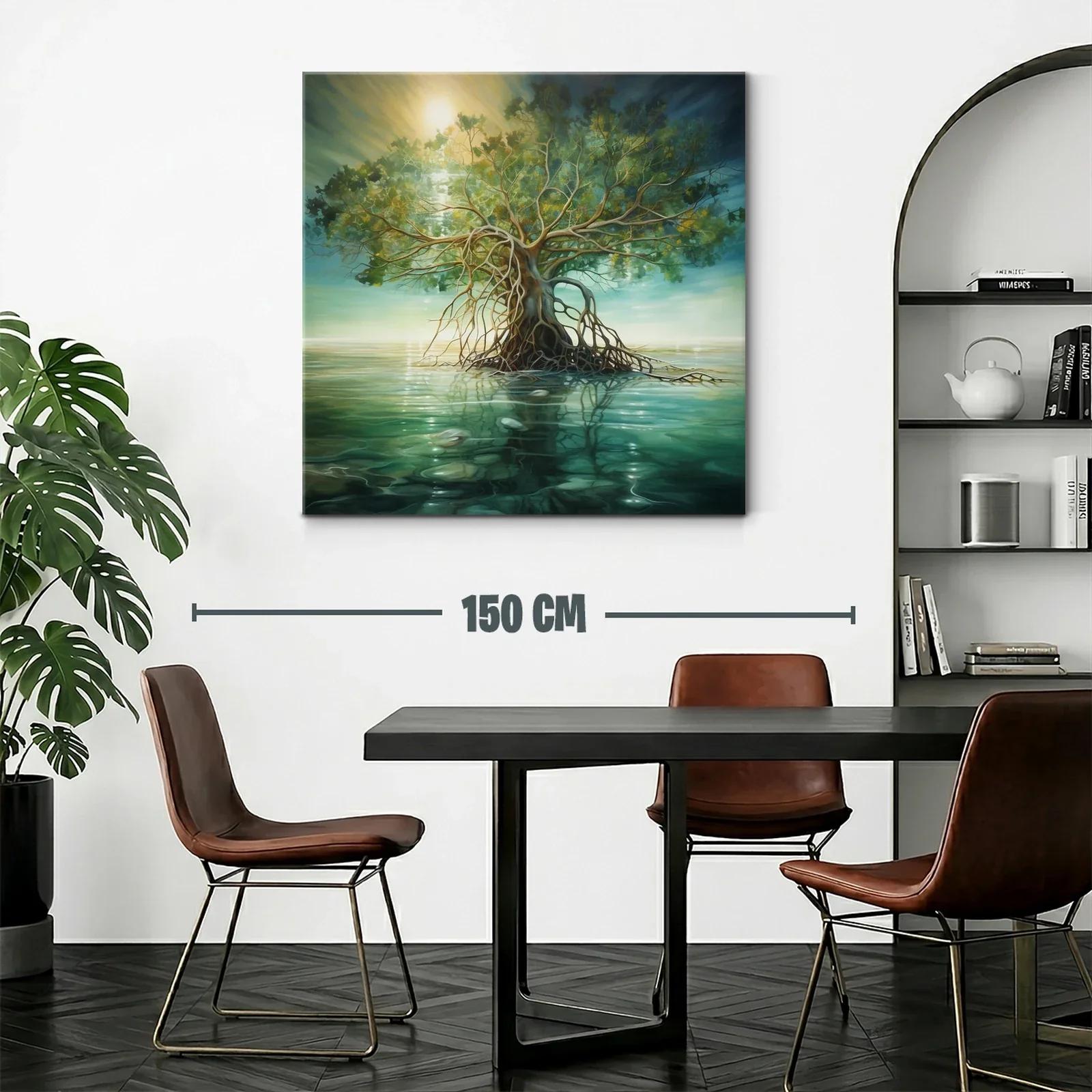 Árbol solitario sobre aguas tranquilas en tonos naturales — miniatura 2