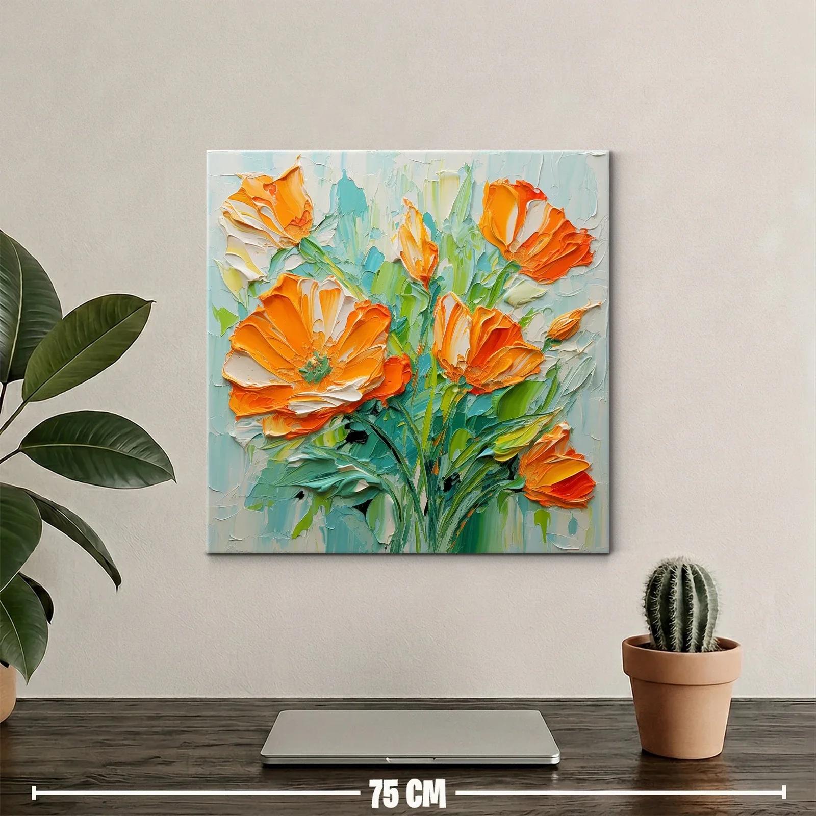 Cuadro con vibrantes flores naranjas y verdes frescos — miniatura 2