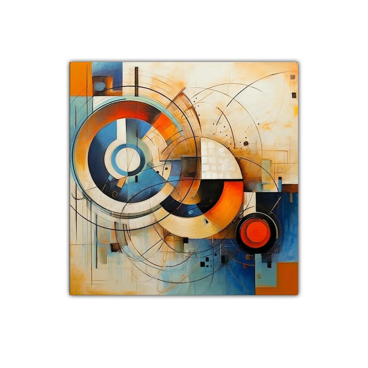 Composición geométrica con círculos en tonos cálidos y azules