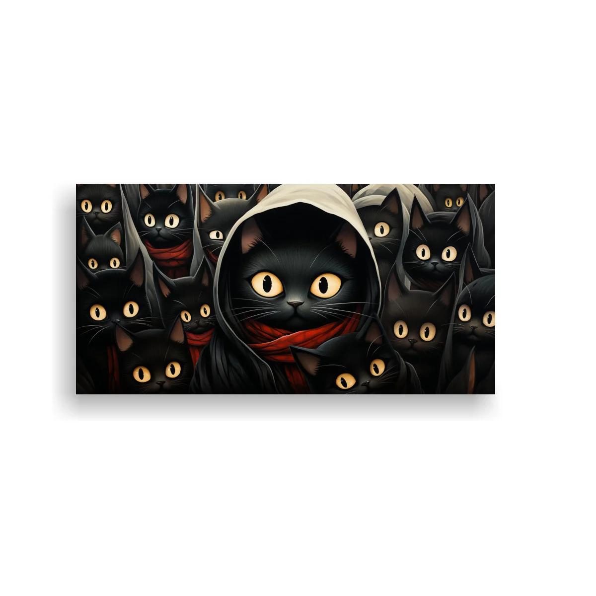 Cuadro gato negro con capucha y pañuelo rojo — imagen principal