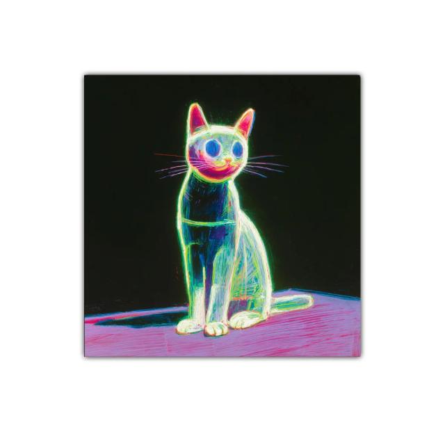 Cuadro decorativo gato iluminado con colores vibrantes