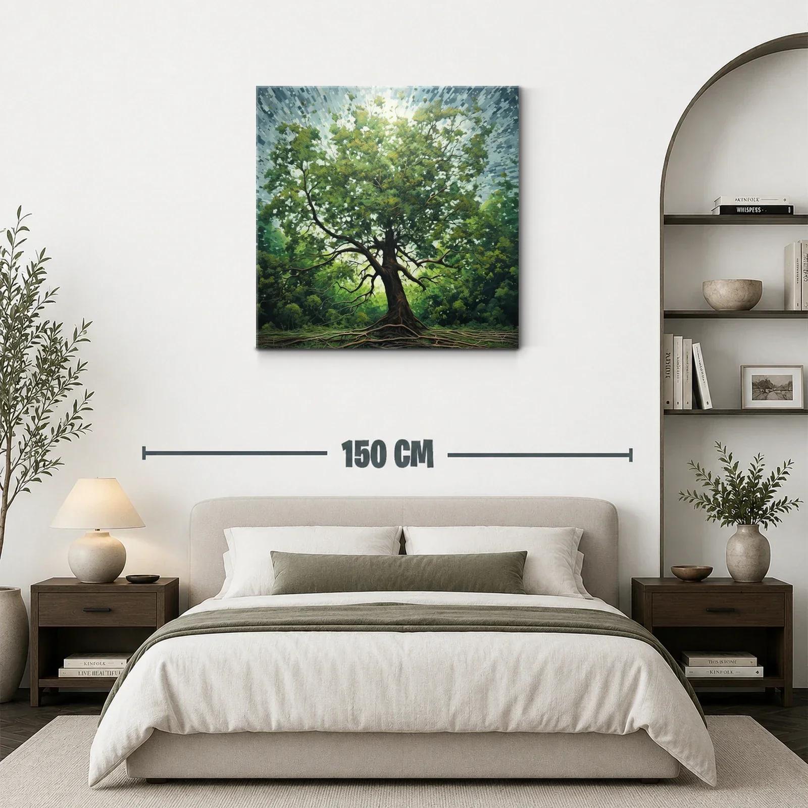 Árbol frondoso iluminado con raíces visibles y cielo radiante — miniatura 3