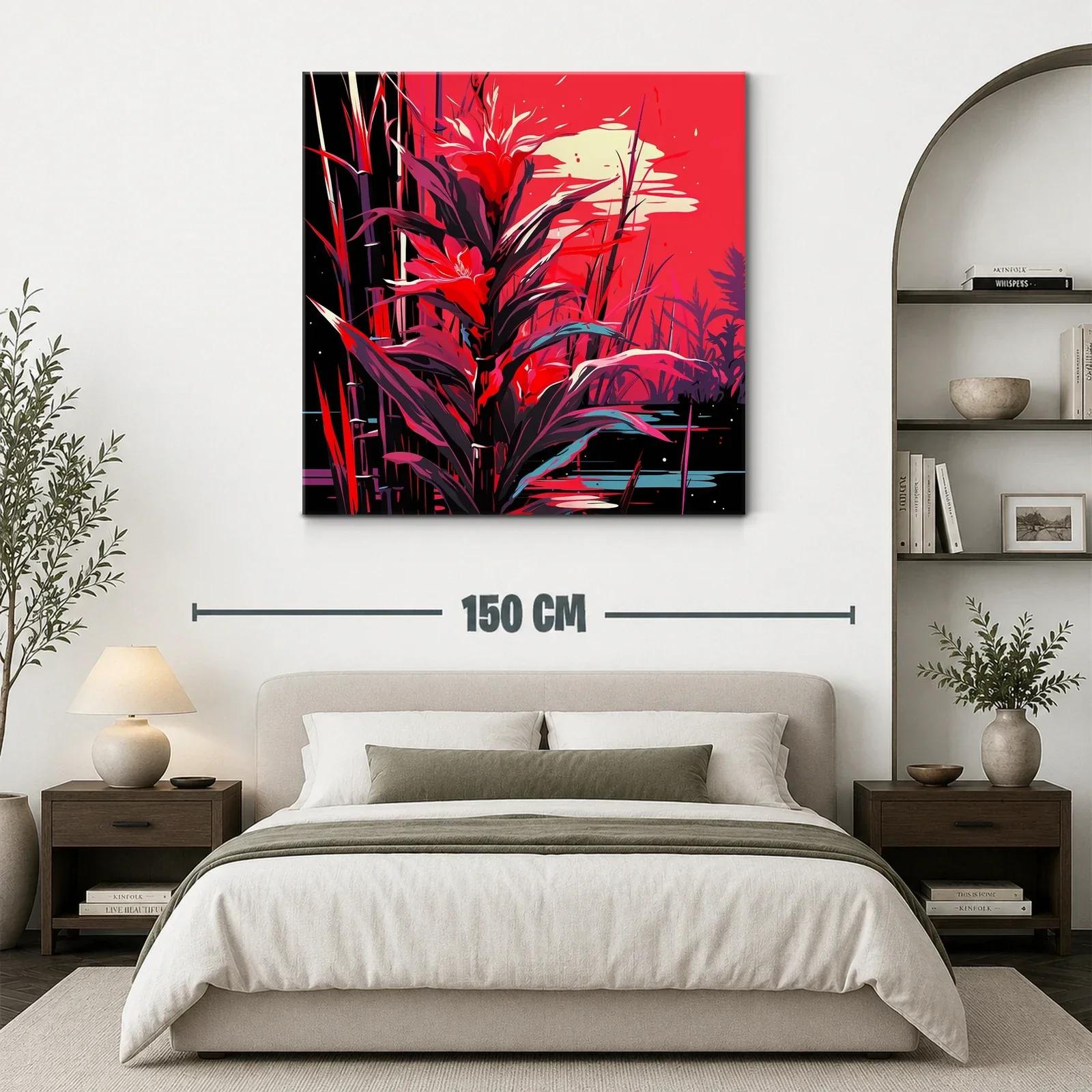 Cuadro vibrante de flora exótica en tonos rojos intensos — miniatura 3