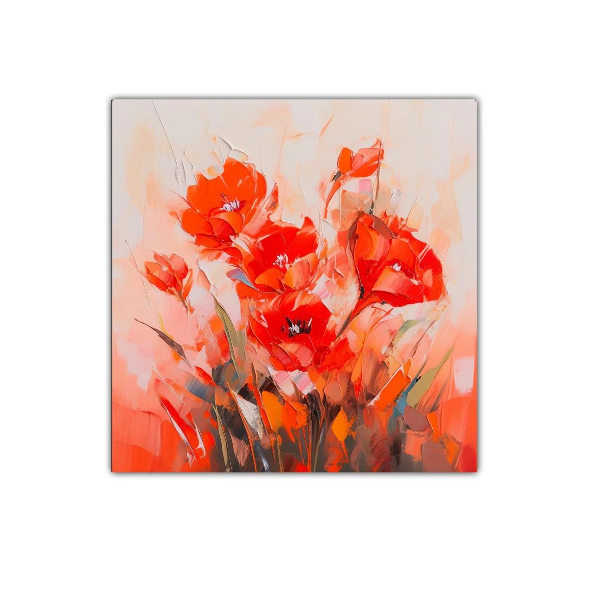 Cuadro decorativo con vibrantes flores rojas en tonos cálidos
