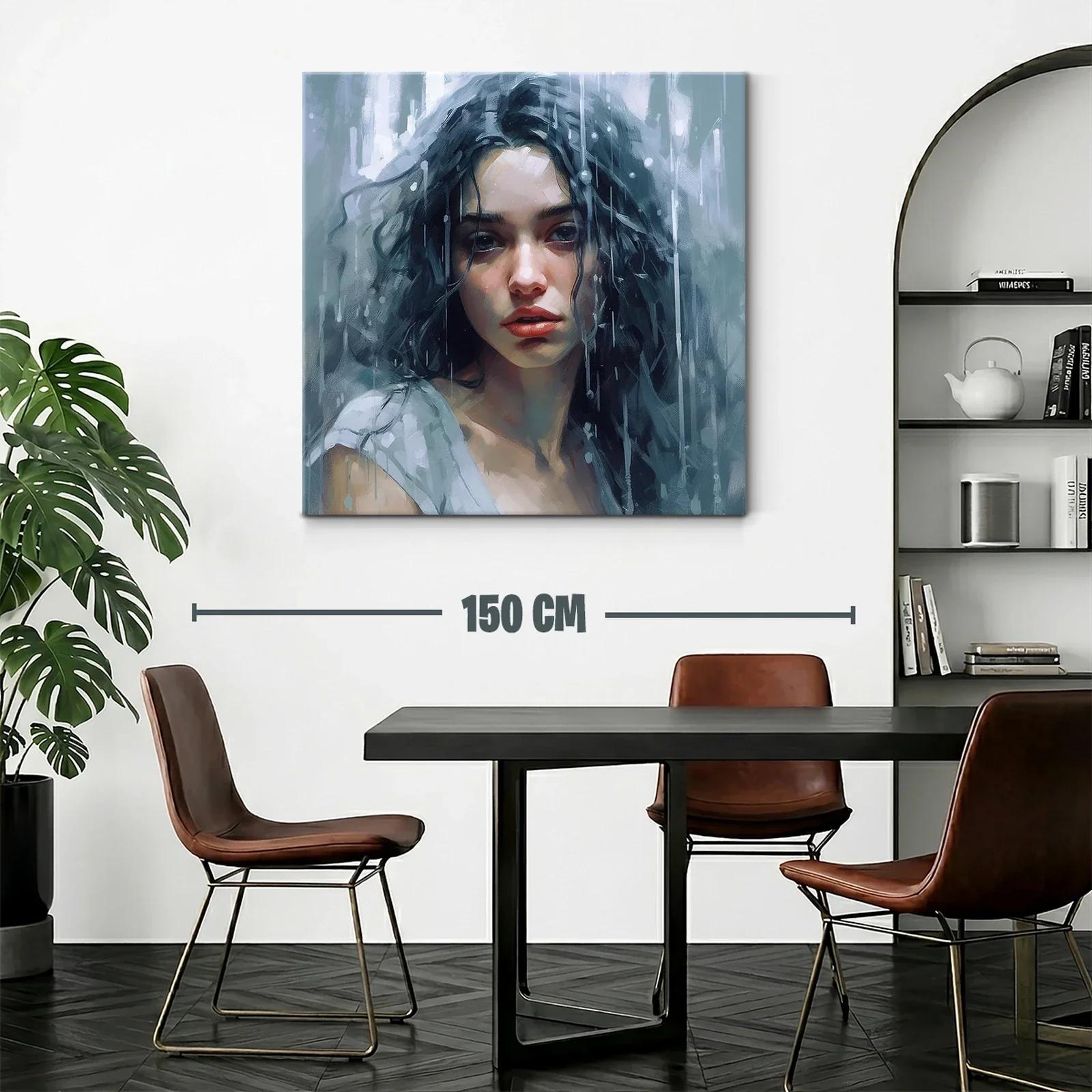 Retrato femenino con melancolía en tonos fríos y lluvia — miniatura 2