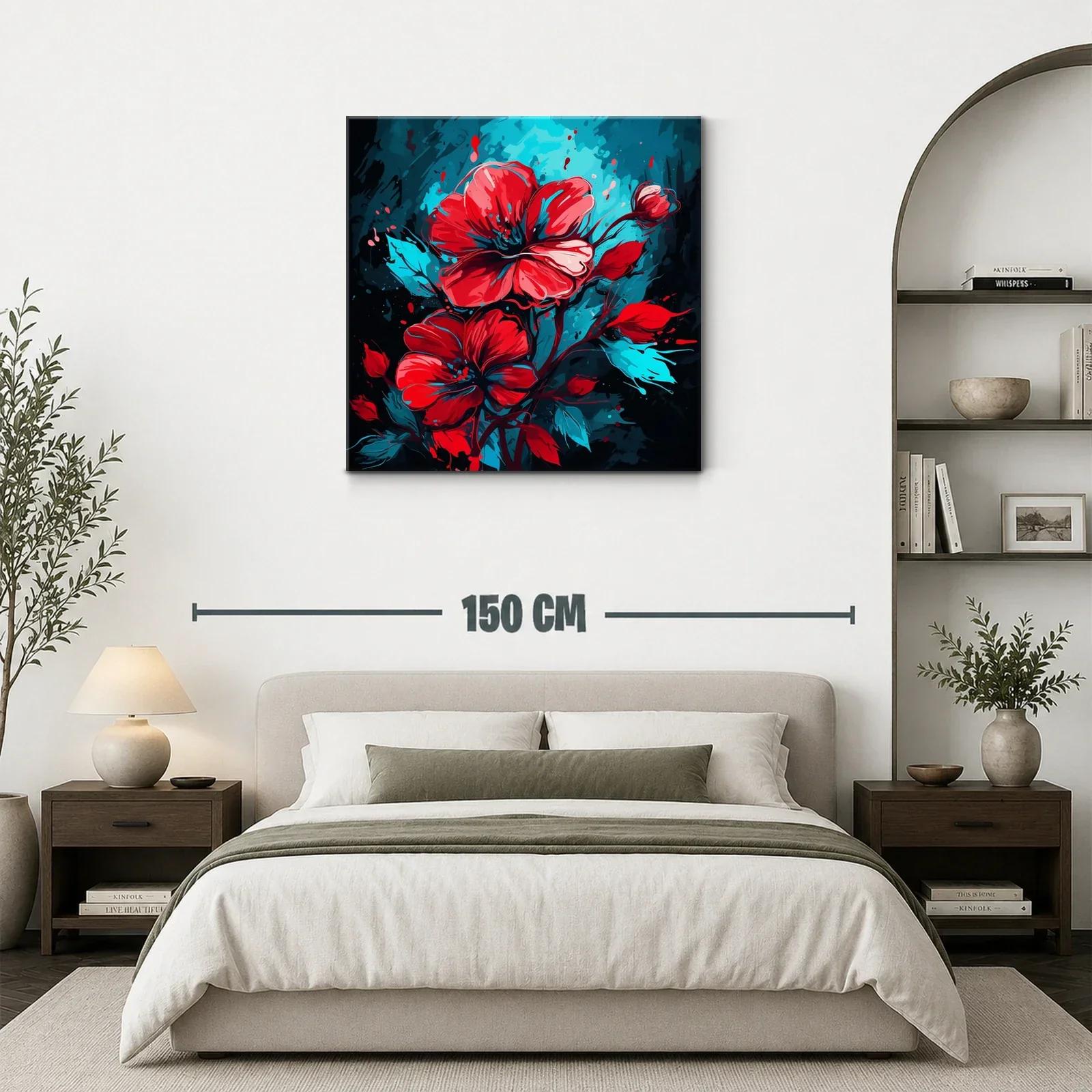 Flor roja vibrante sobre fondo azul intenso y negro — miniatura 3