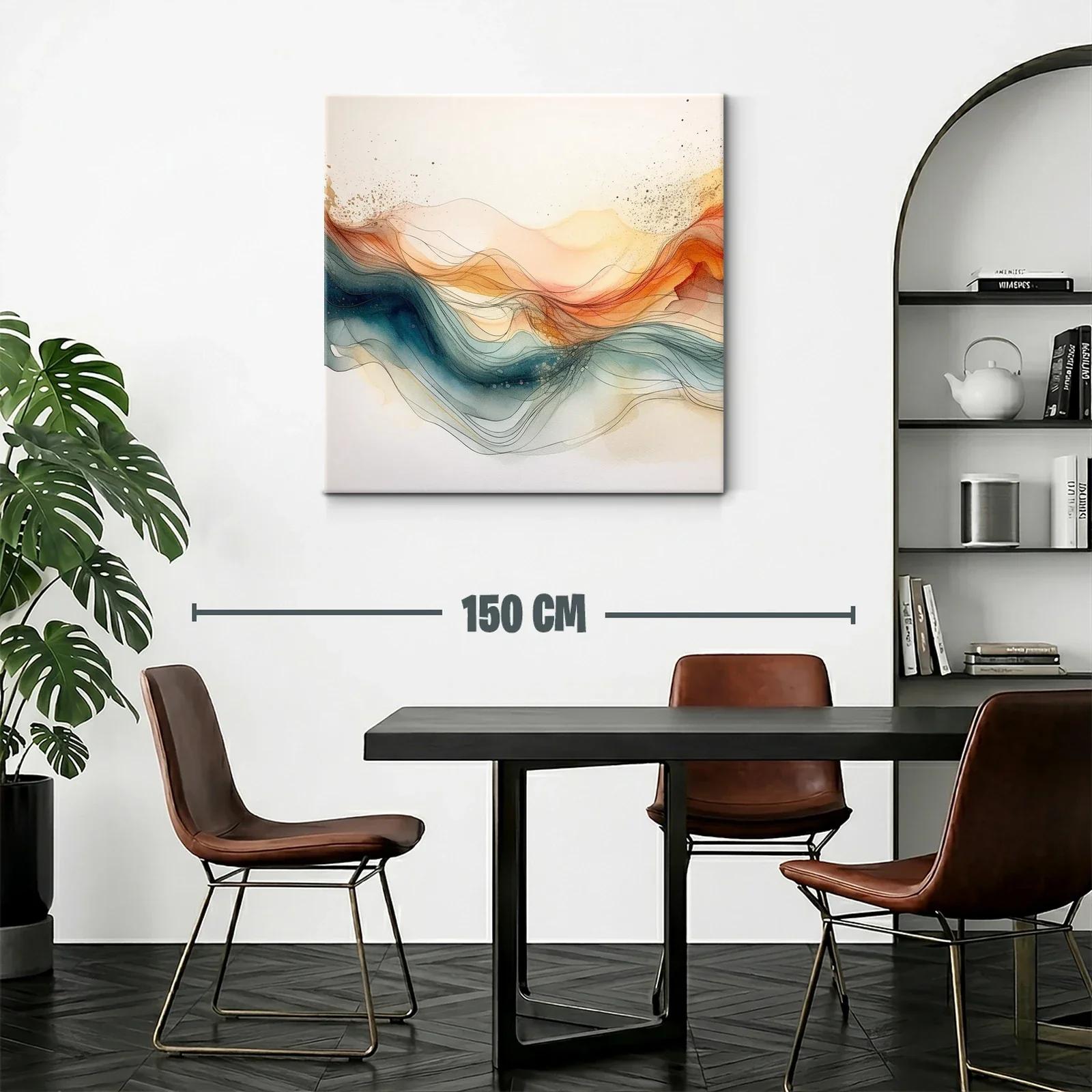 Cuadro abstracto con líneas fluidas y tonos cálidos y fríos — miniatura 2