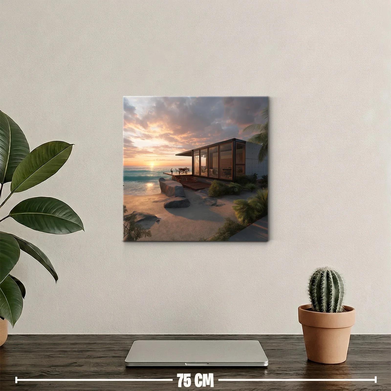 Atardecer frente al mar con casa moderna y paisaje natural — miniatura 2