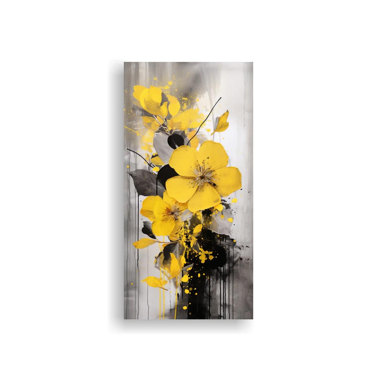 Cuadro flores amarillas con salpicaduras y chorreados