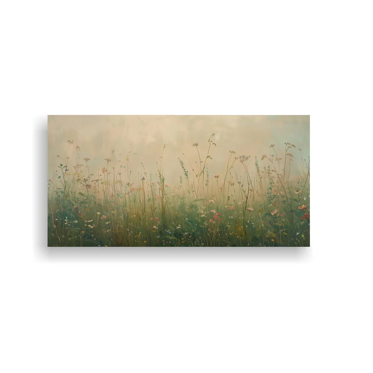 Cuadro pradera de flores silvestres con tallos altos y fondo brumoso