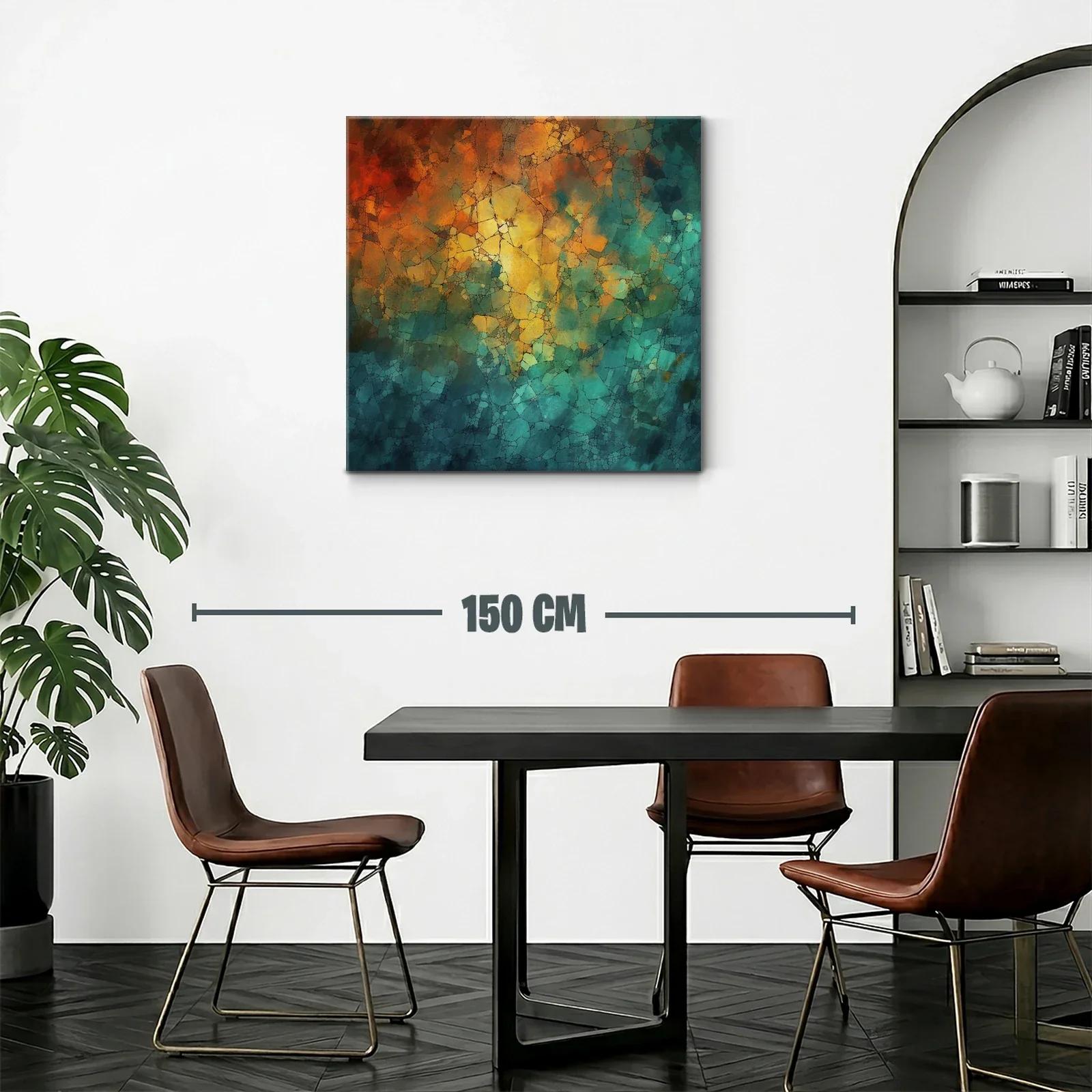 Cuadro abstracto con tonos cálidos y fríos entrelazados — miniatura 2