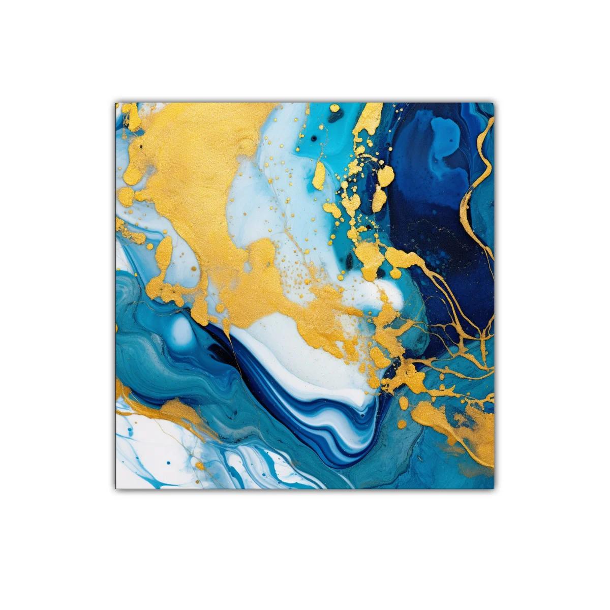 Cuadro abstracto en tonos azul y dorado para decoración