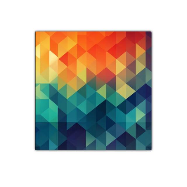 Cuadro decorativo con patrón geométrico en tonos cálidos y fríos