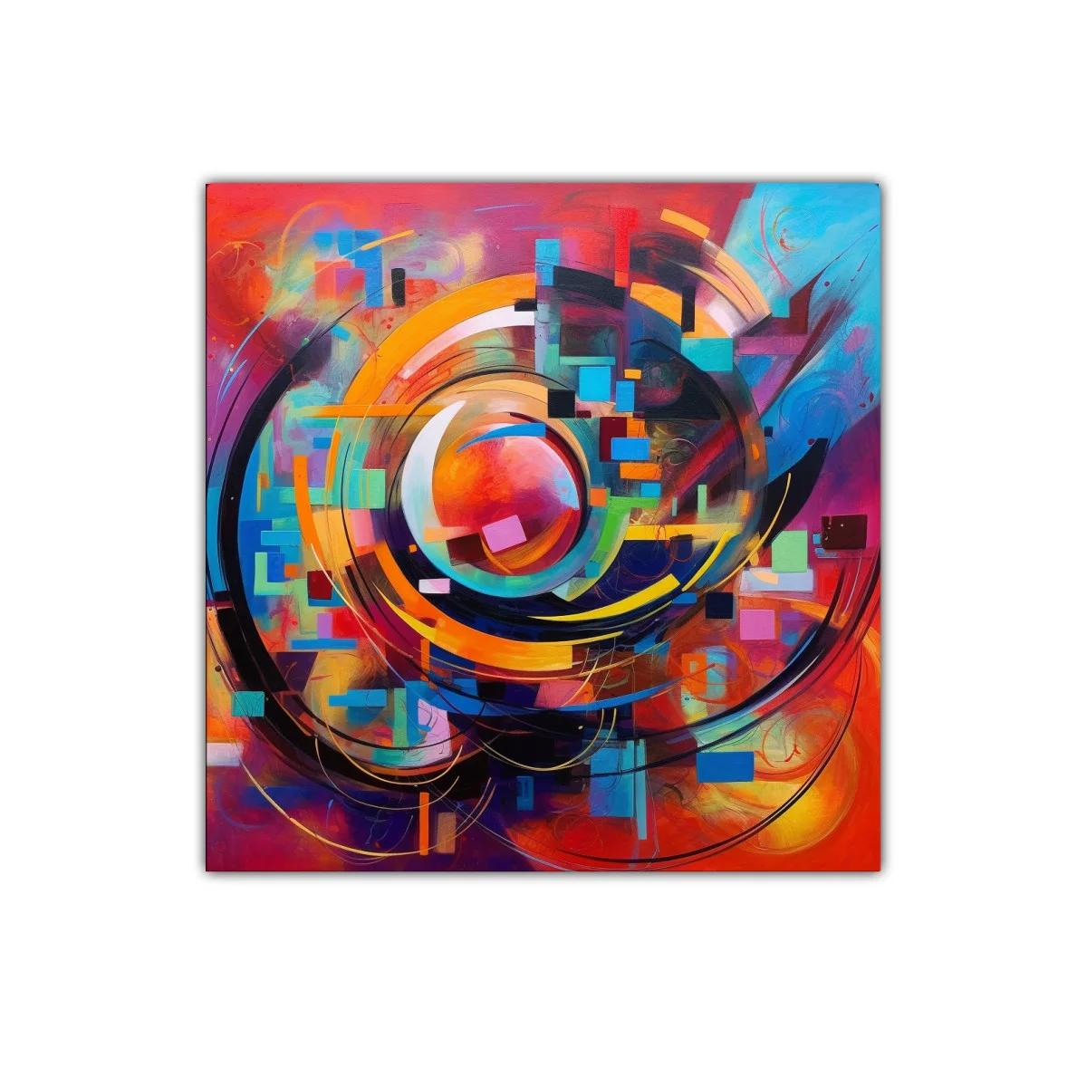 Cuadro abstracto con formas circulares y colores vibrantes