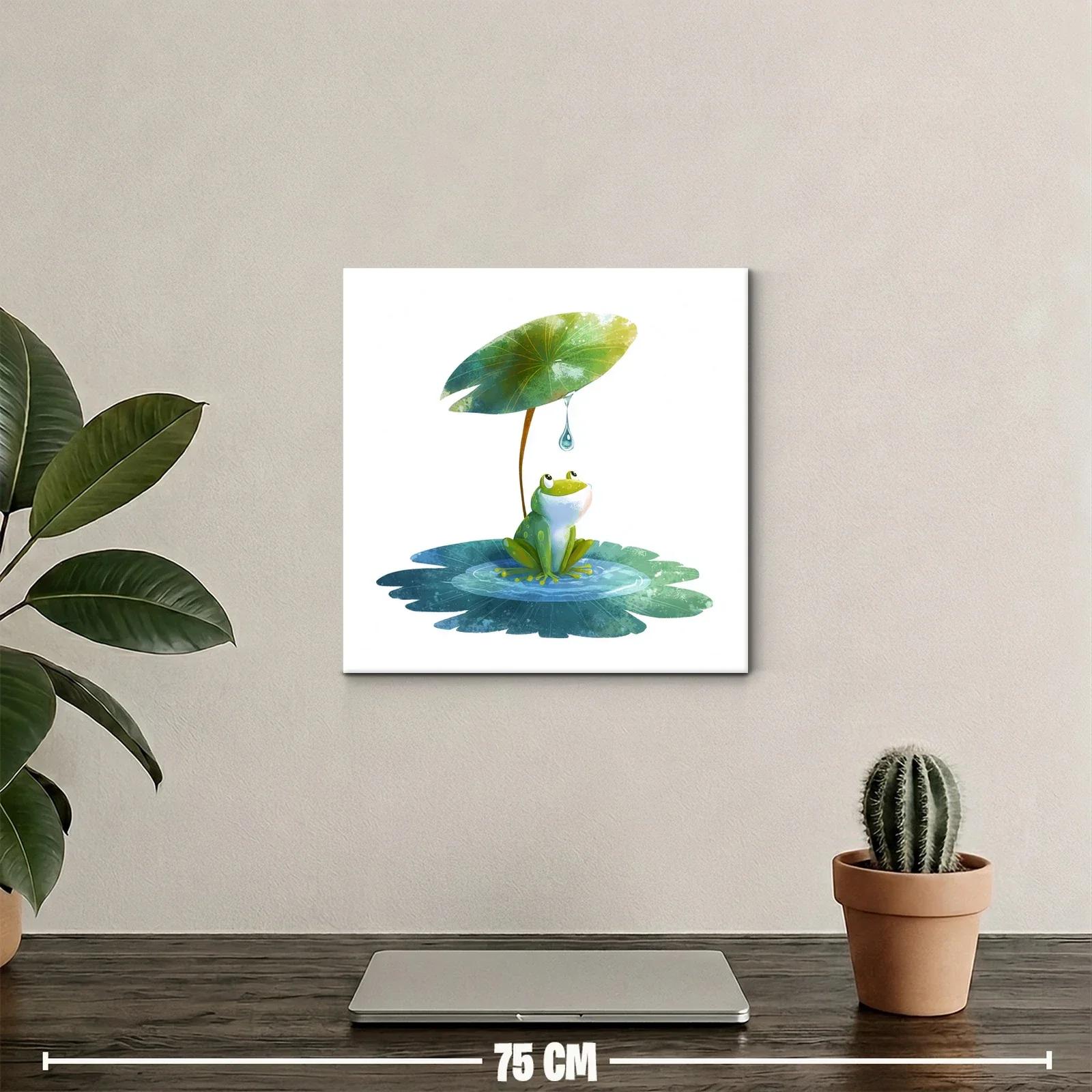Encantadora rana bajo hoja con gota de agua luminosa — miniatura 2