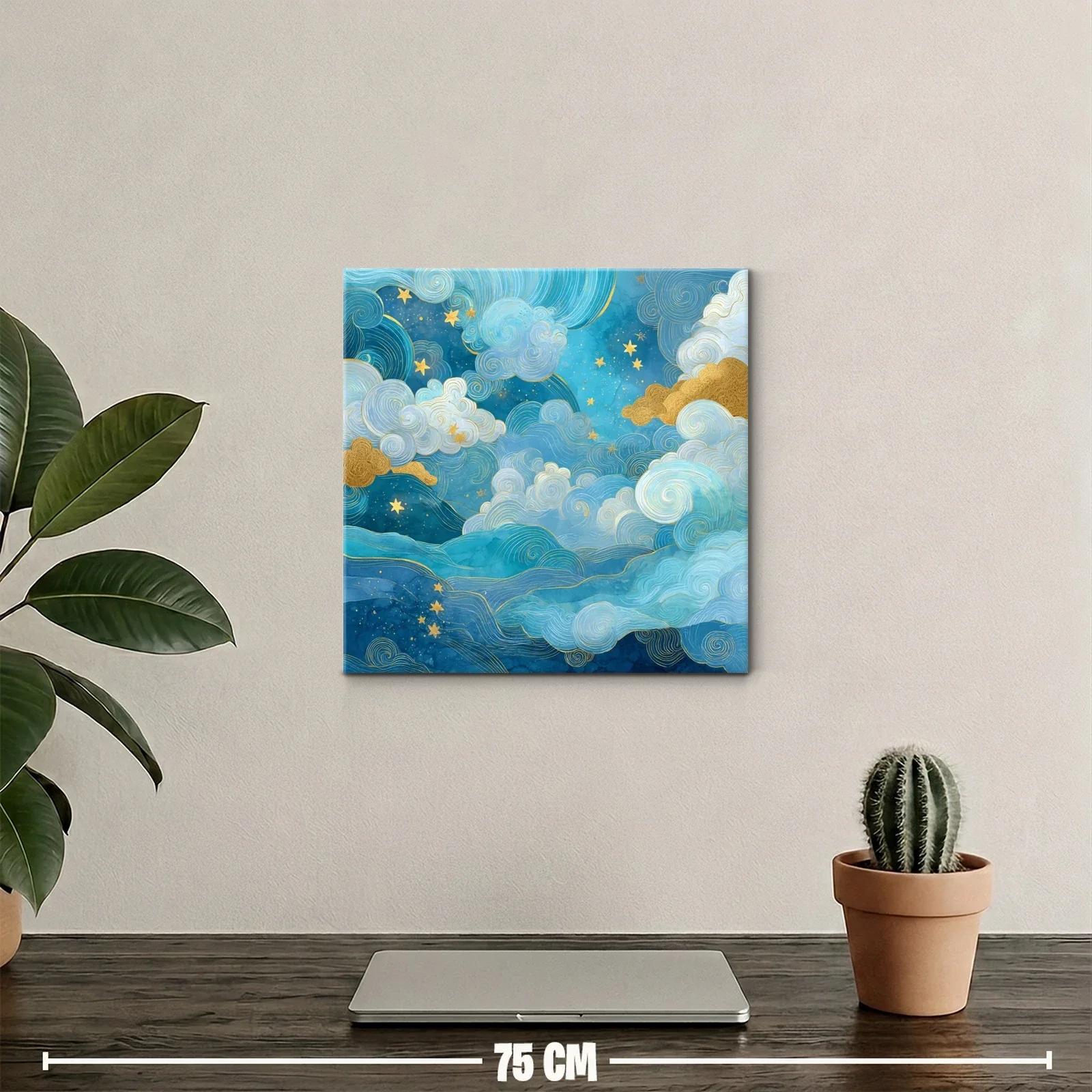Cuadro abstracto de cielo estrellado con nubes doradas — miniatura 2