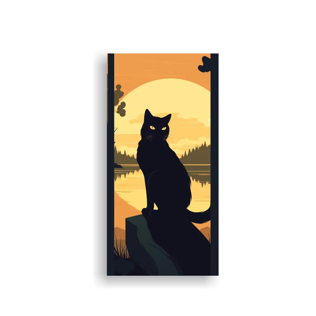 Cuadro gato negro con luna llena y bosque nocturno — imagen principal