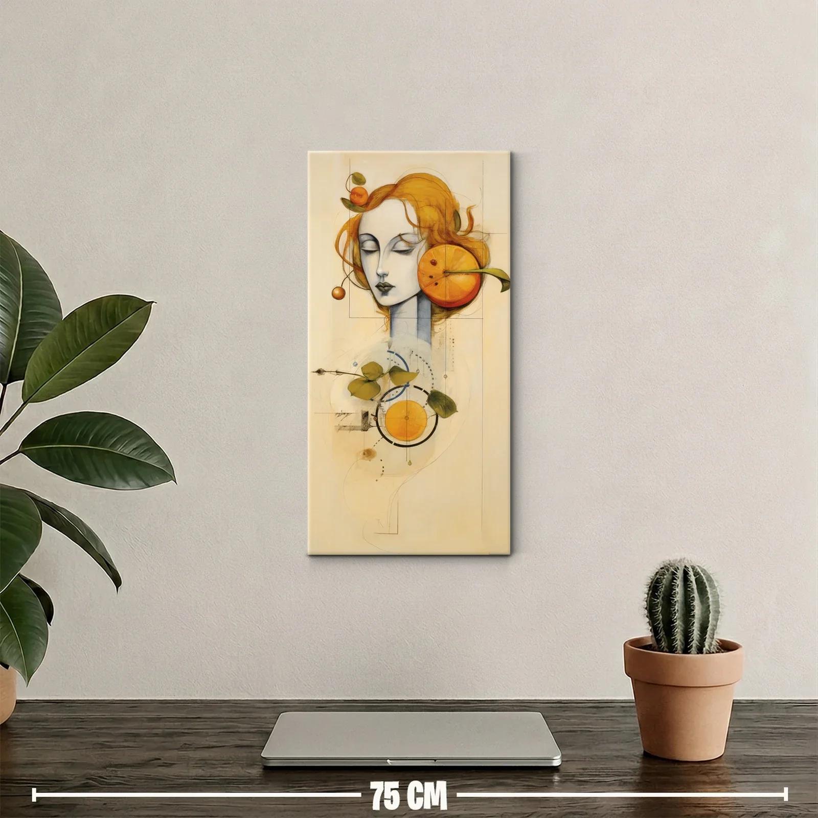 Cuadro mujer con naranjas y ramas delicadas — miniatura 2