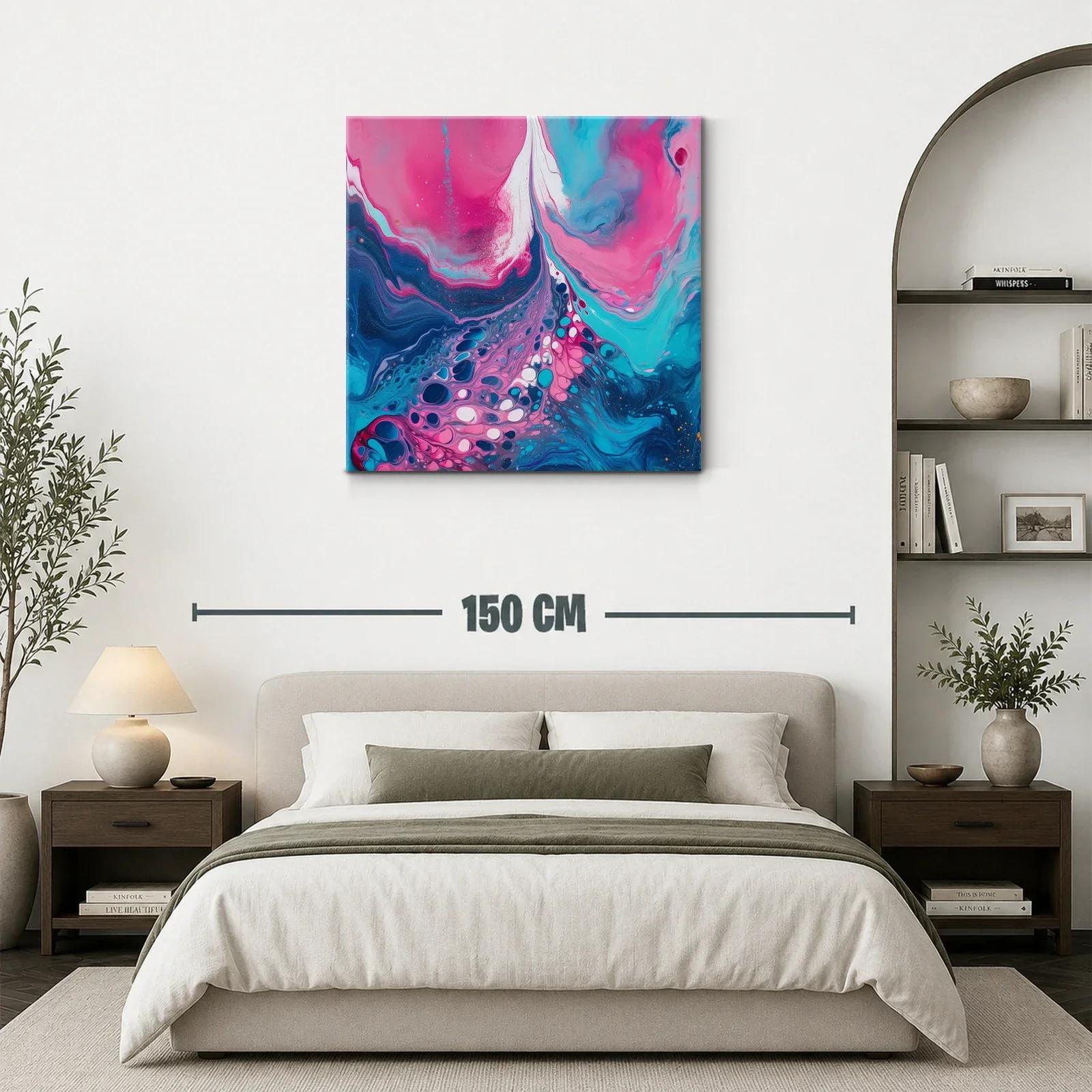 Cuadro abstracto en tonos rosas y azules intensos — miniatura 3