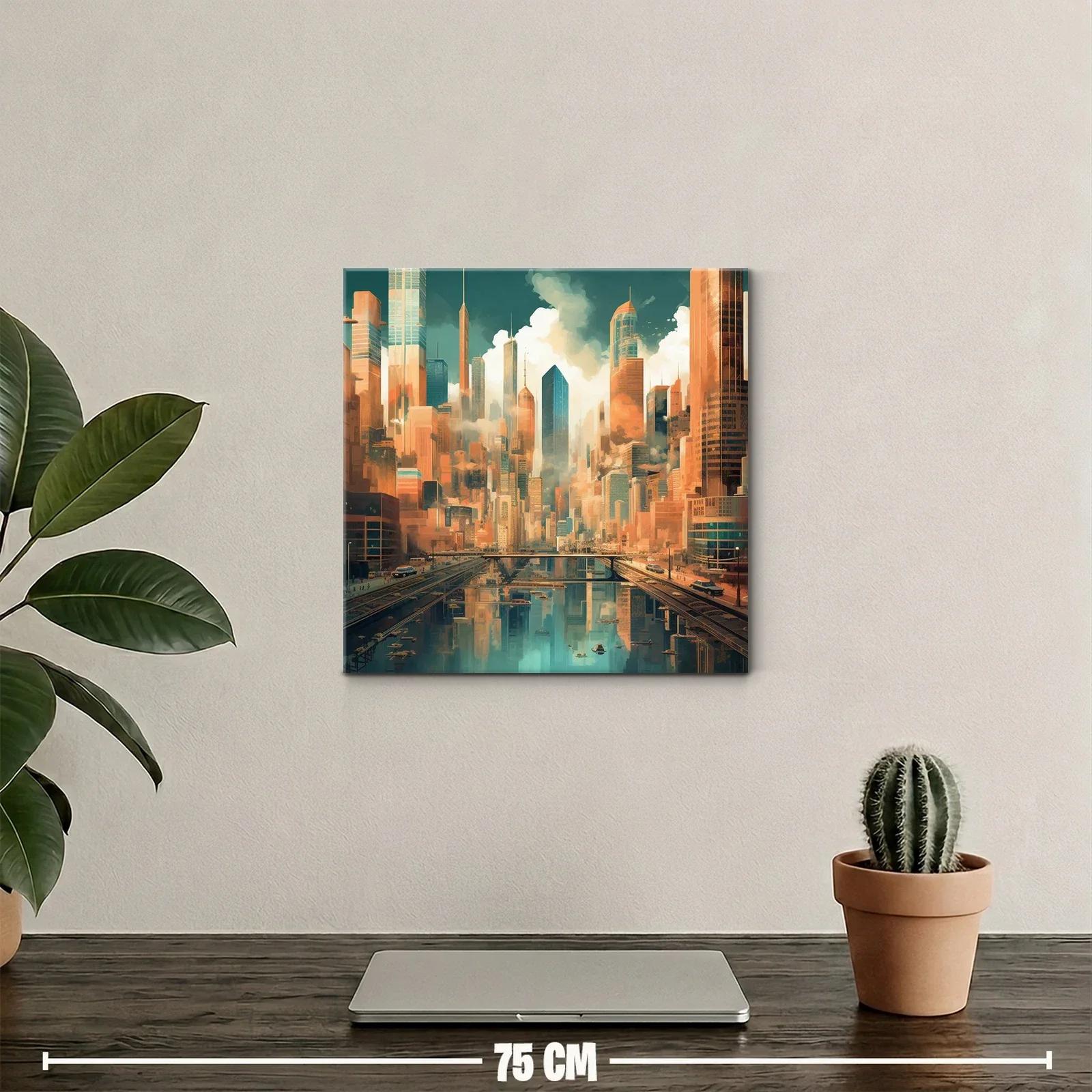 Paisaje urbano futurista con reflejos en el agua — miniatura 2