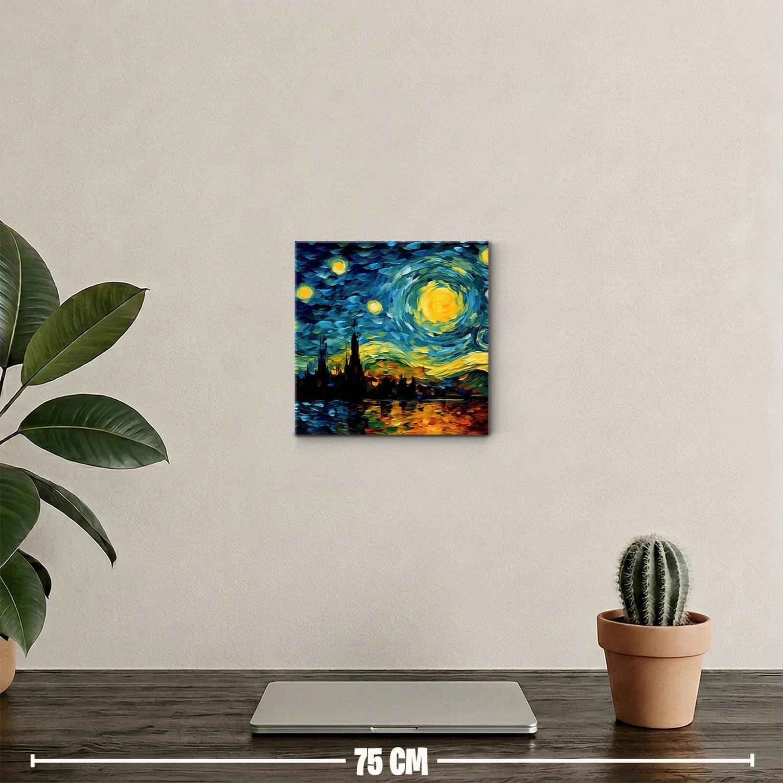 Cielo estrellado vibrante sobre ciudad reflejada en agua — miniatura 2