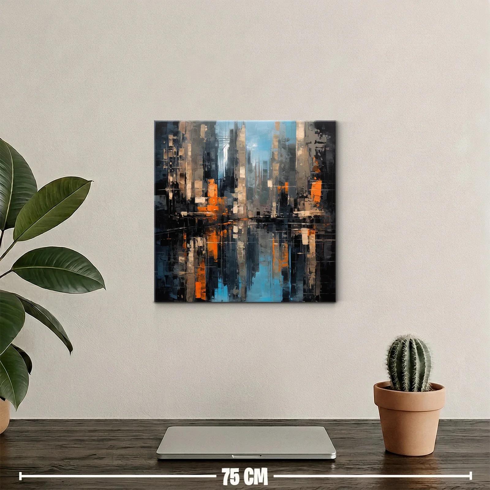 Cuadro abstracto de ciudad con reflejos vibrantes — miniatura 2