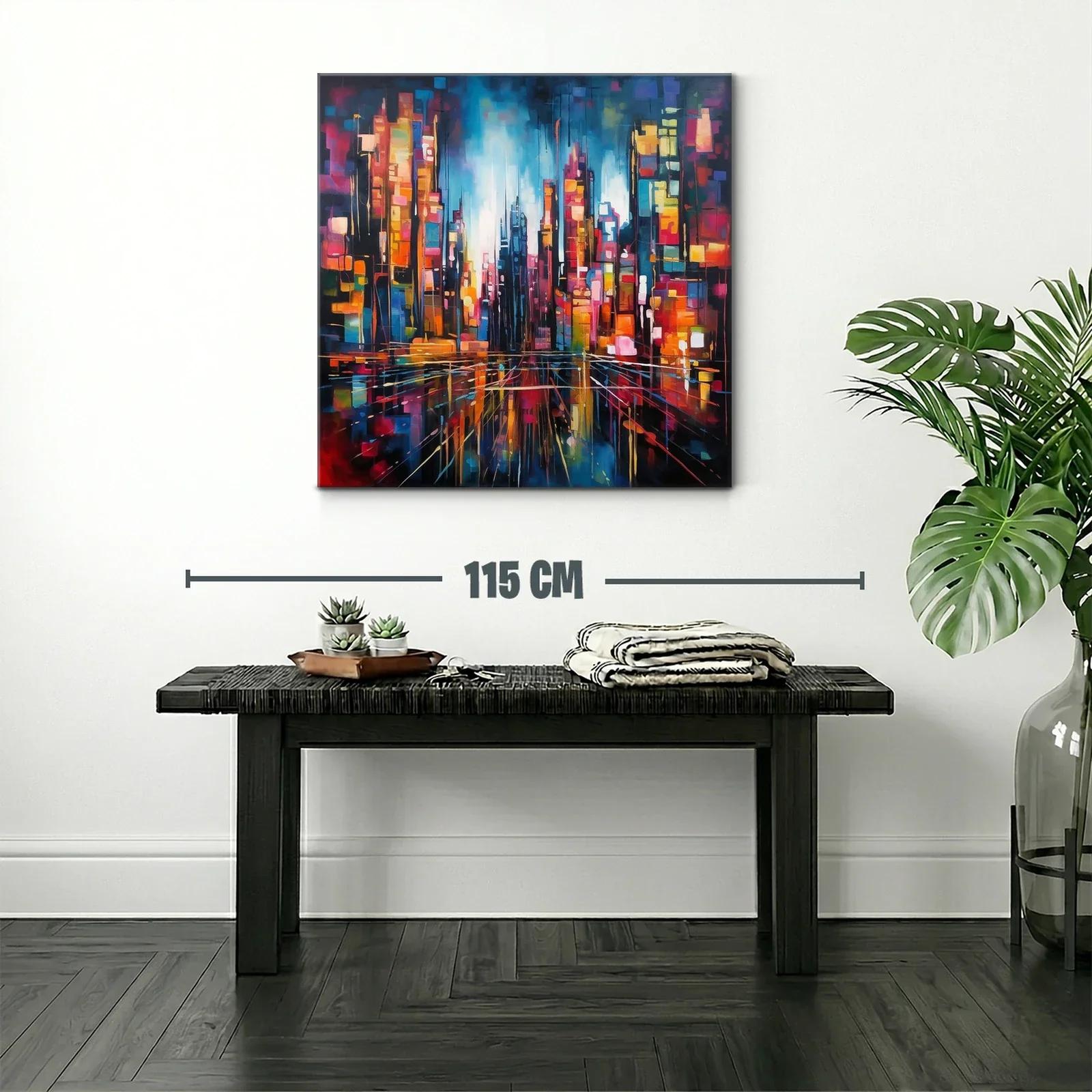 Cuadro abstracto de ciudad vibrante con luces y reflejos — miniatura 2