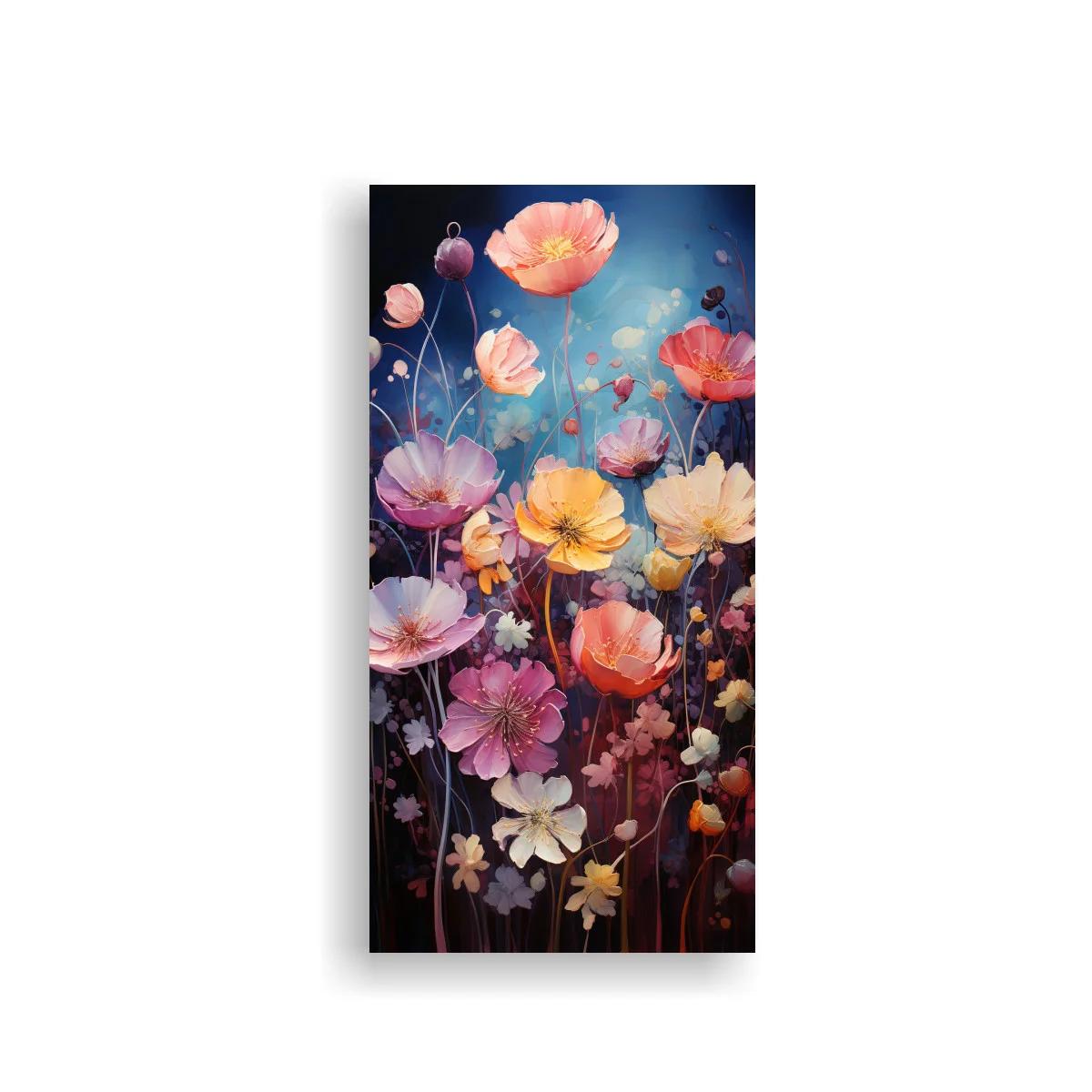 Cuadro amapolas en flor con fondo azul y malva