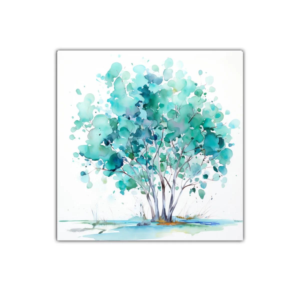 Árboles en acuarela de tonos turquesa y verdes vibrantes — imagen principal