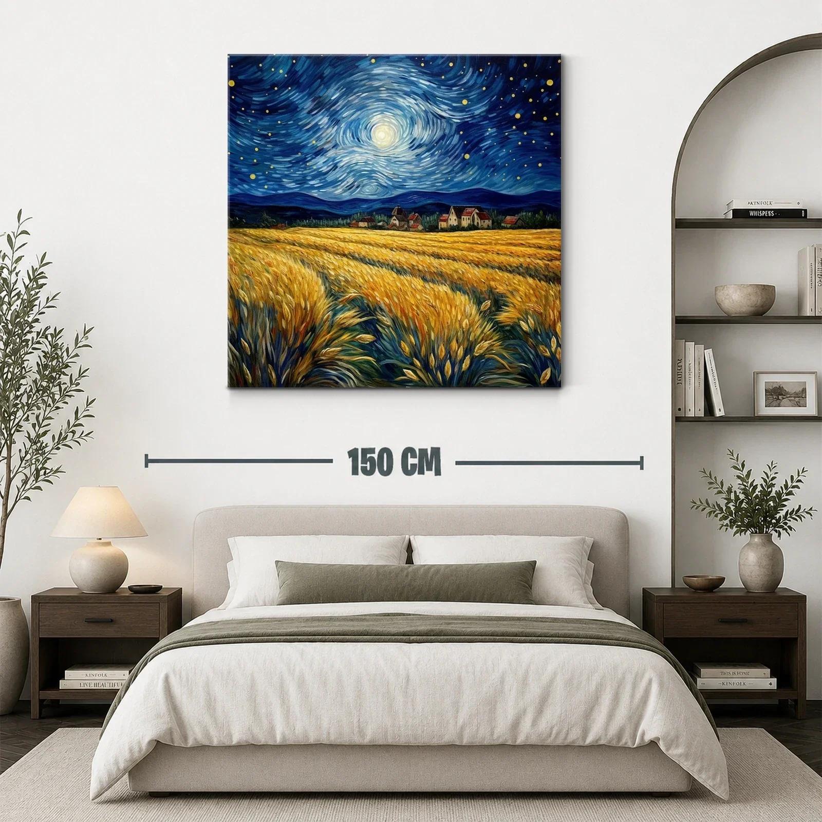 Paisaje nocturno con campo de trigo y cielo estrellado — miniatura 3