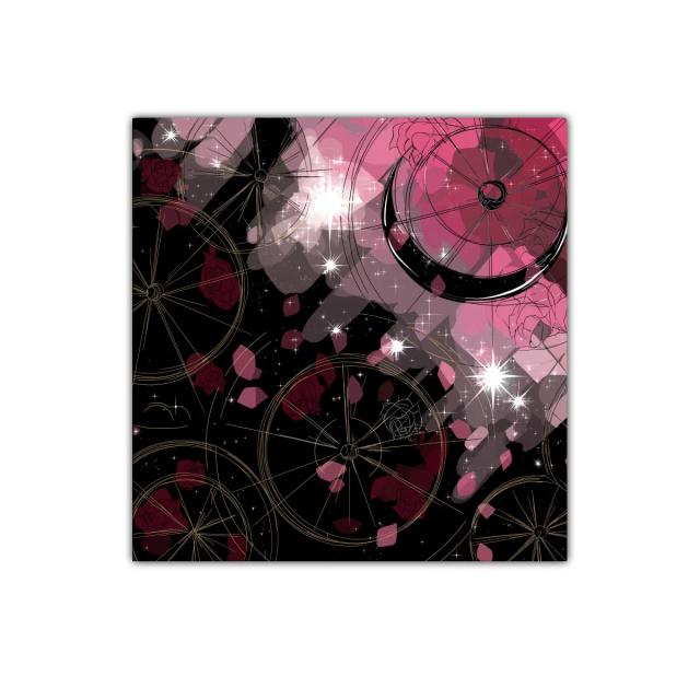 Cuadro decorativo con abanicos y pétalos en tonos rosas y negros