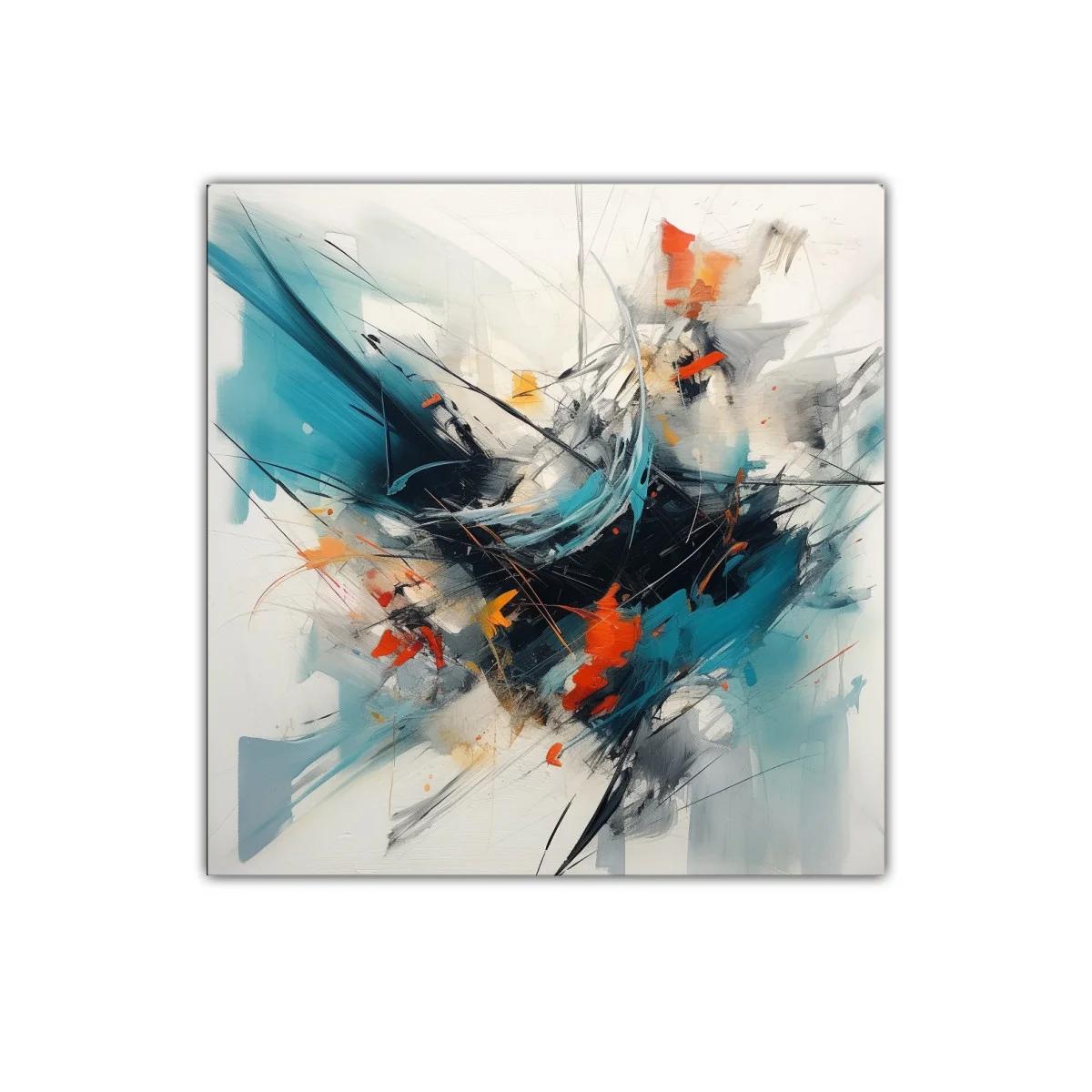 Composición abstracta con tonos turquesa y naranjas vibrantes