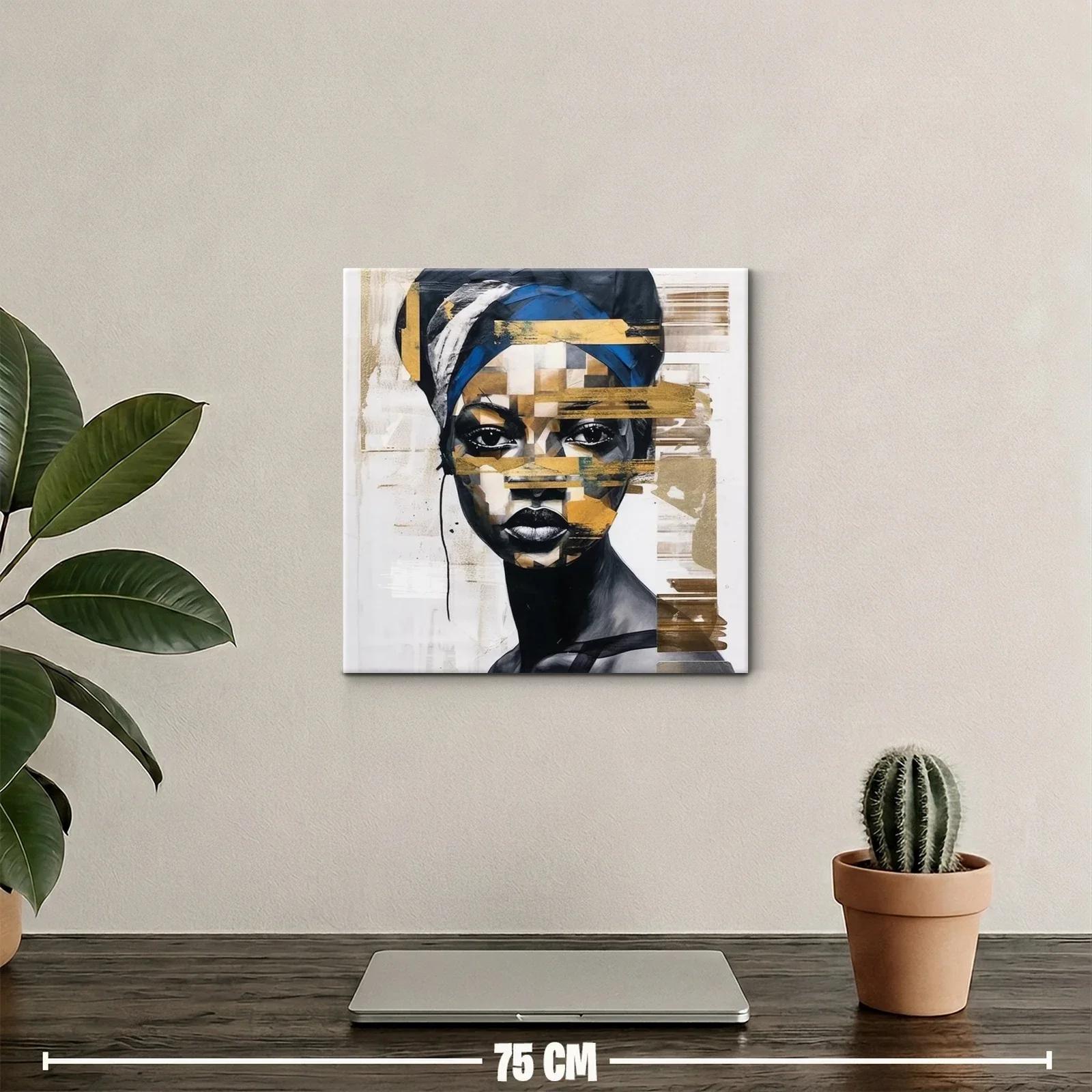 Retrato abstracto femenino con tonos dorados y azules — miniatura 2