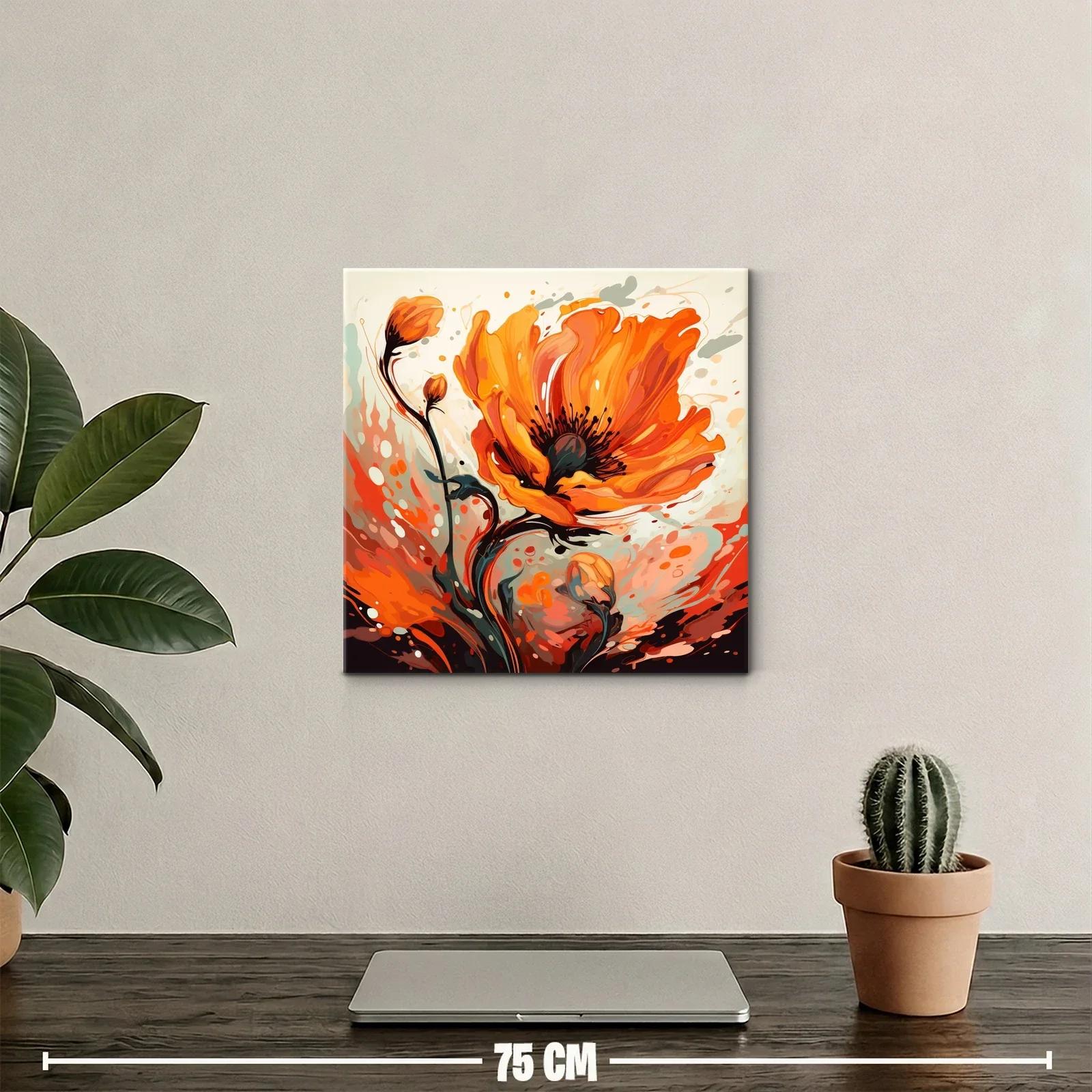 Cuadro floral vibrante en tonos naranjas y negros — miniatura 2
