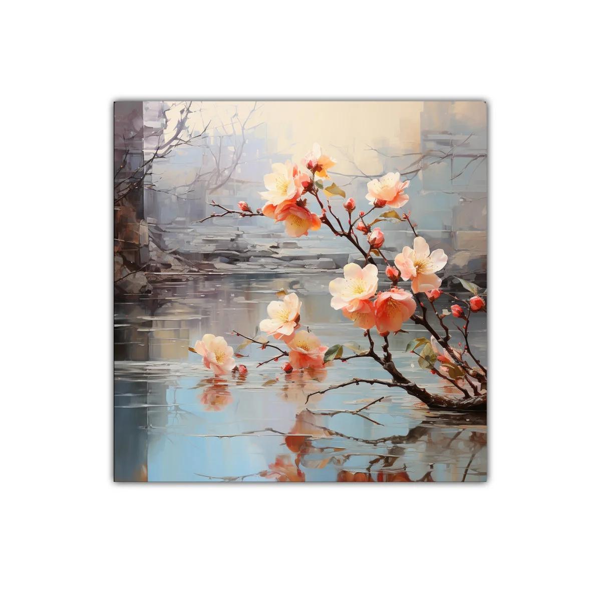 Delicadas flores rosadas sobre agua tranquila y reflejos sutiles — imagen principal
